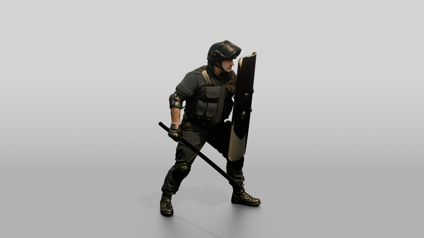 Riot Police Officer Holding Shield