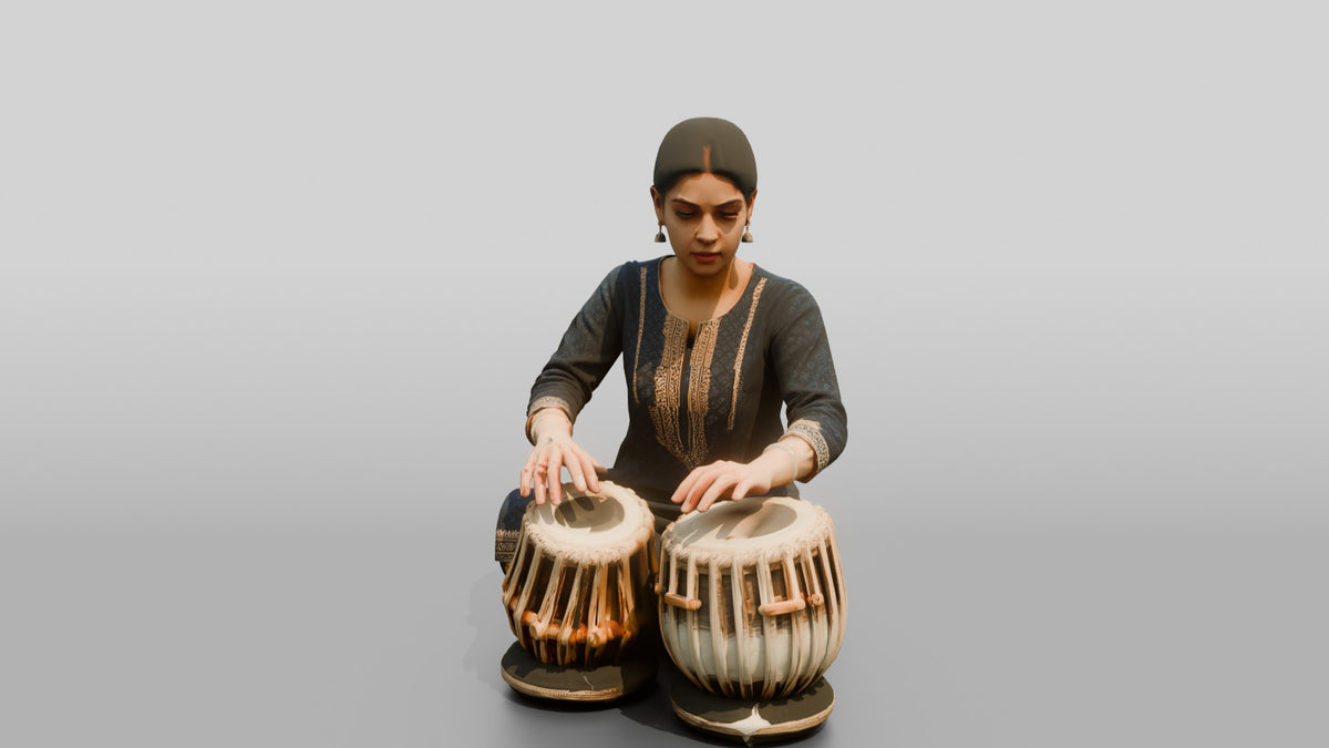 Tabla Player Seated with Twin Drums - 3D character model, view 4
