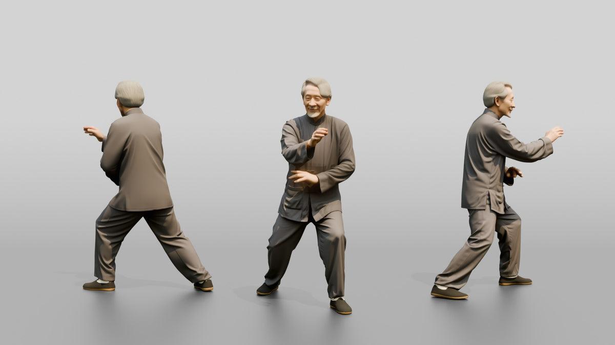 Elderly Chinese Man Practicing Tai Chi - 3D character model