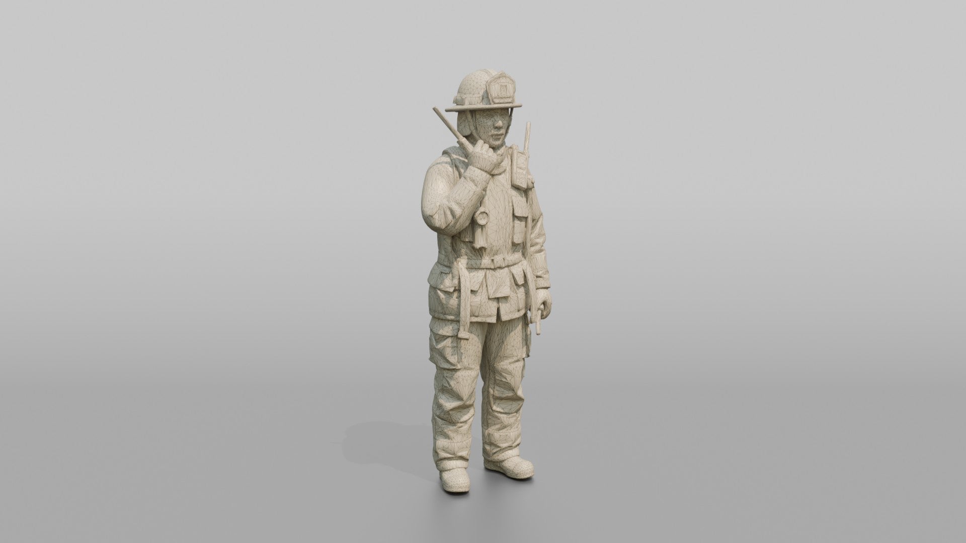Firefighter Woman Speaking Into a Shoulder Walkie-talkie