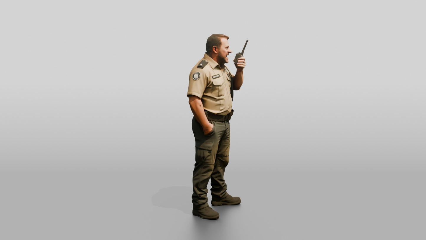 White Male Guard in a Khaki Guard Uniform
