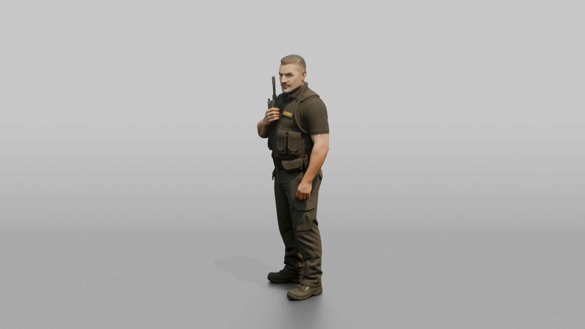 Door Staff Man Holding A Walkie-talkie Radio - 3D character model, view 4