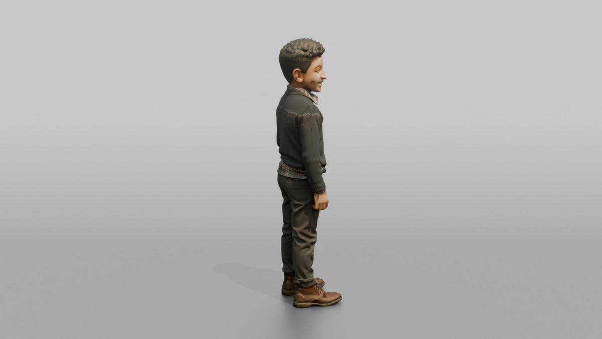 Middle Eastern Boy in Patterned Sweater and Boots - 3D character model, view 2