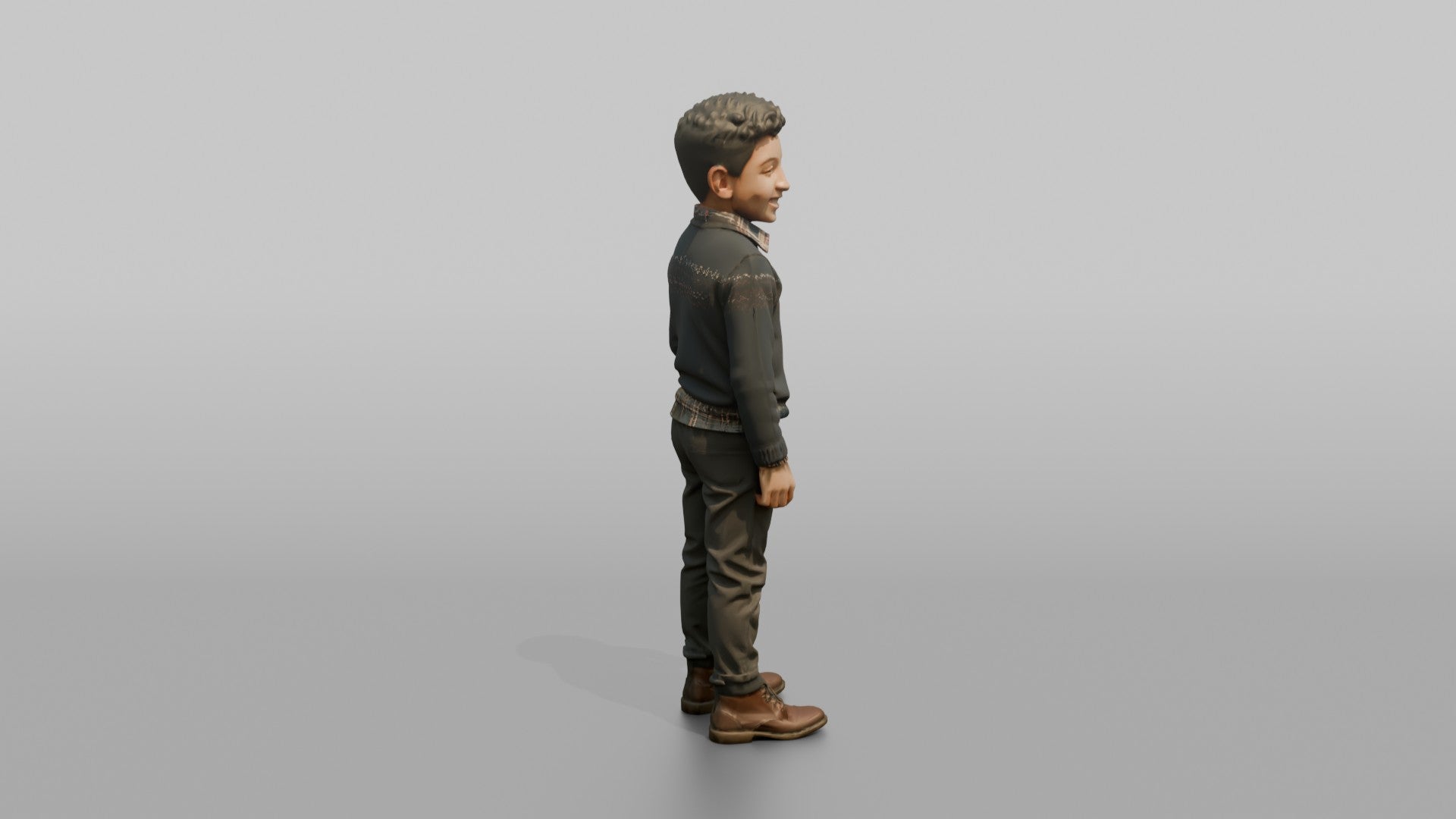 Middle Eastern Boy in Patterned Sweater and Boots
