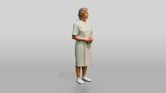 Elderly Woman Patient with Hands Clasped - 3D character model, view 1