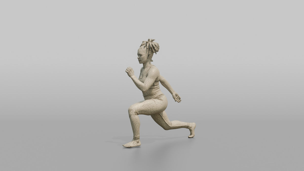 Bodyweight Athlete Woman In A Deep Bodyweight Lunge - wireframe topology preview