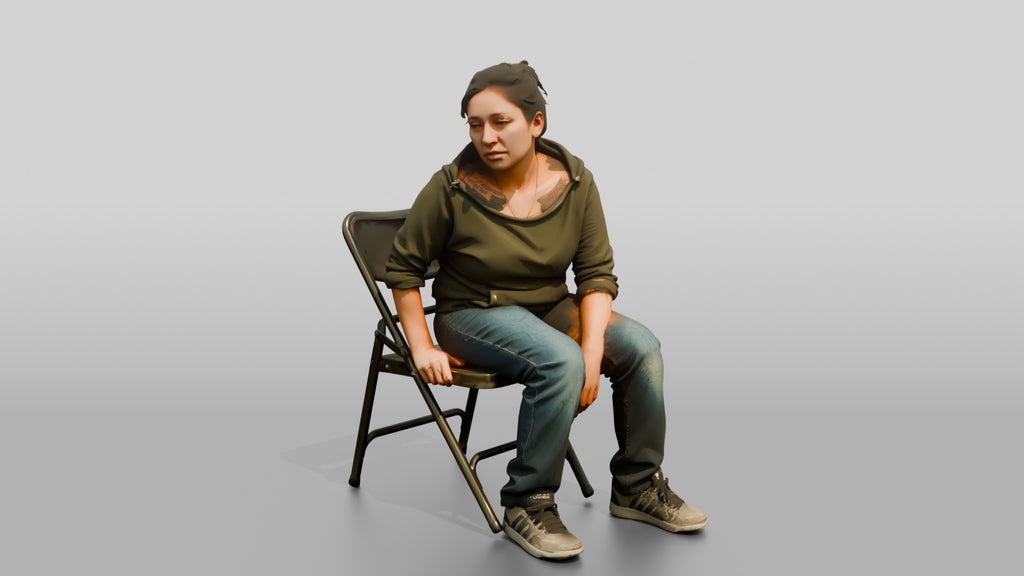Homeless Woman Looking Off-balance and Sitting Heavily