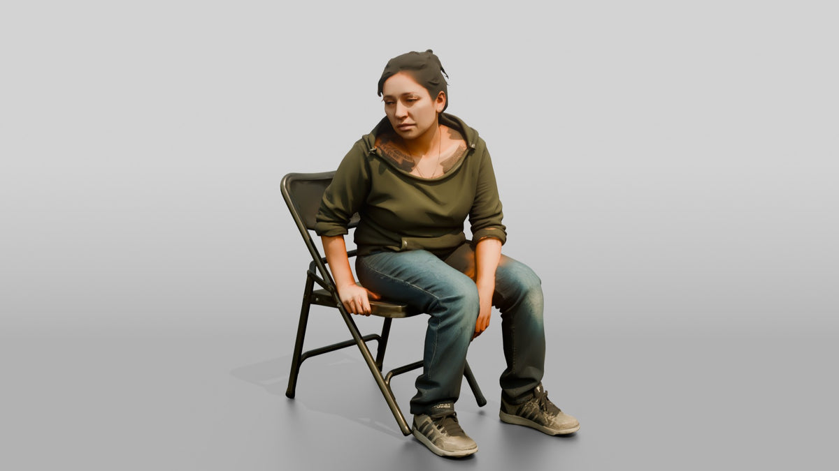 Homeless Woman Looking Off-balance and Sitting Heavily - 3D character model, view 5