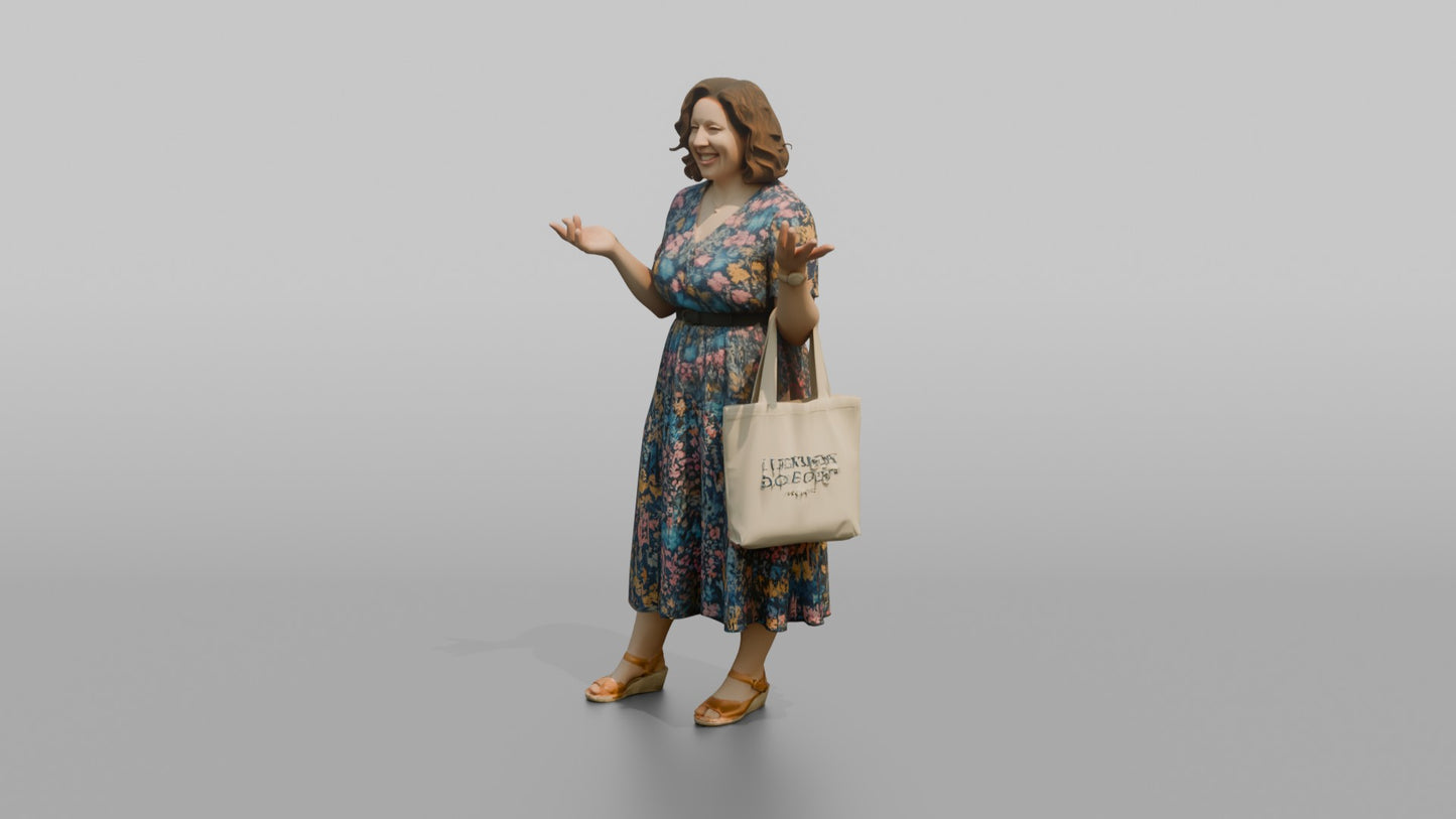 British Woman Laughing in a Floral Summer Dress