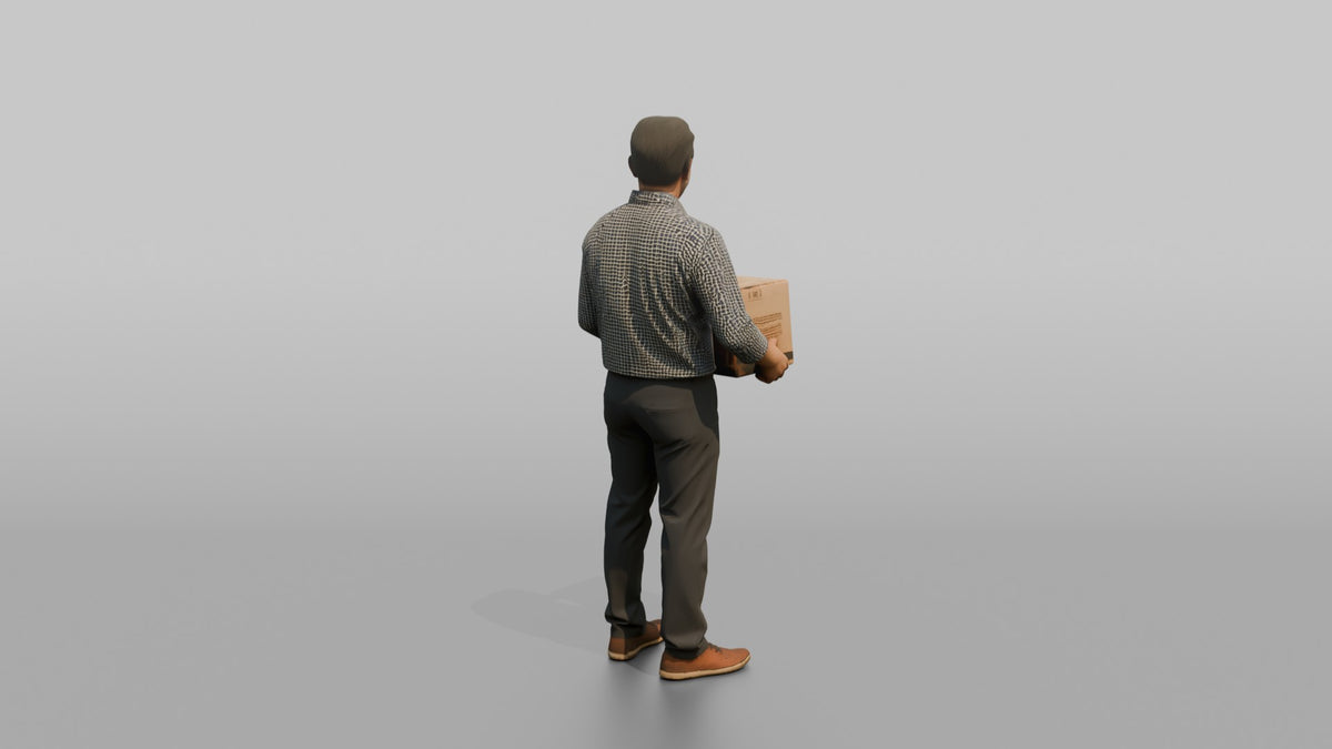 Man Customer Holding A Boxed Item - 3D character model, view 3