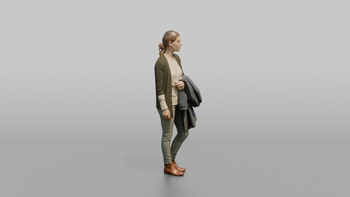 Woman Customer Holding A Coat Over One Arm While Browsing - 3D character model