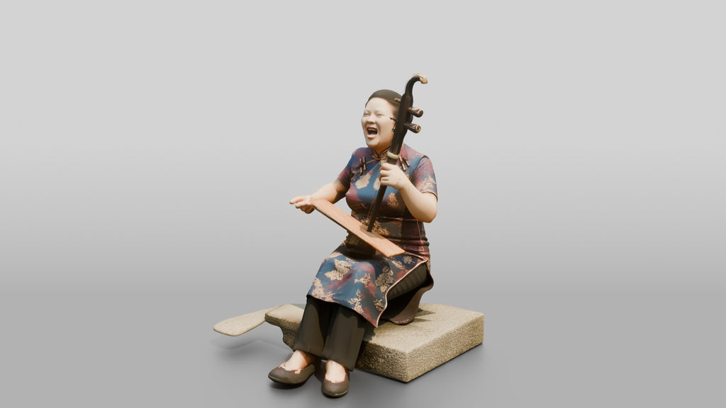 Chinese Woman in Qipao Playing Erhu