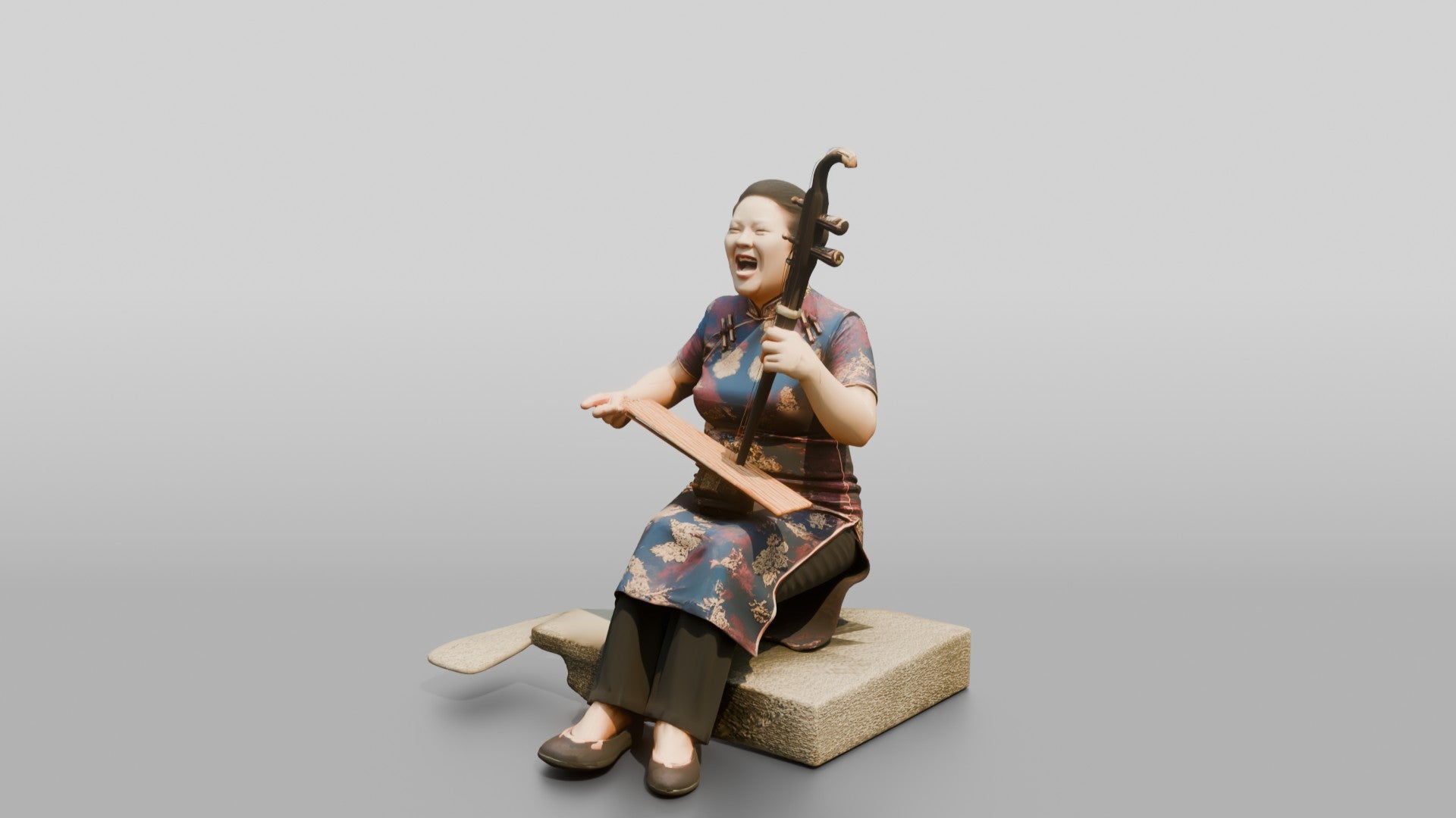 Chinese Woman in Qipao Playing Erhu