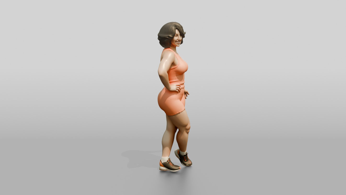 Woman in Coral Activewear with Hand on Hip