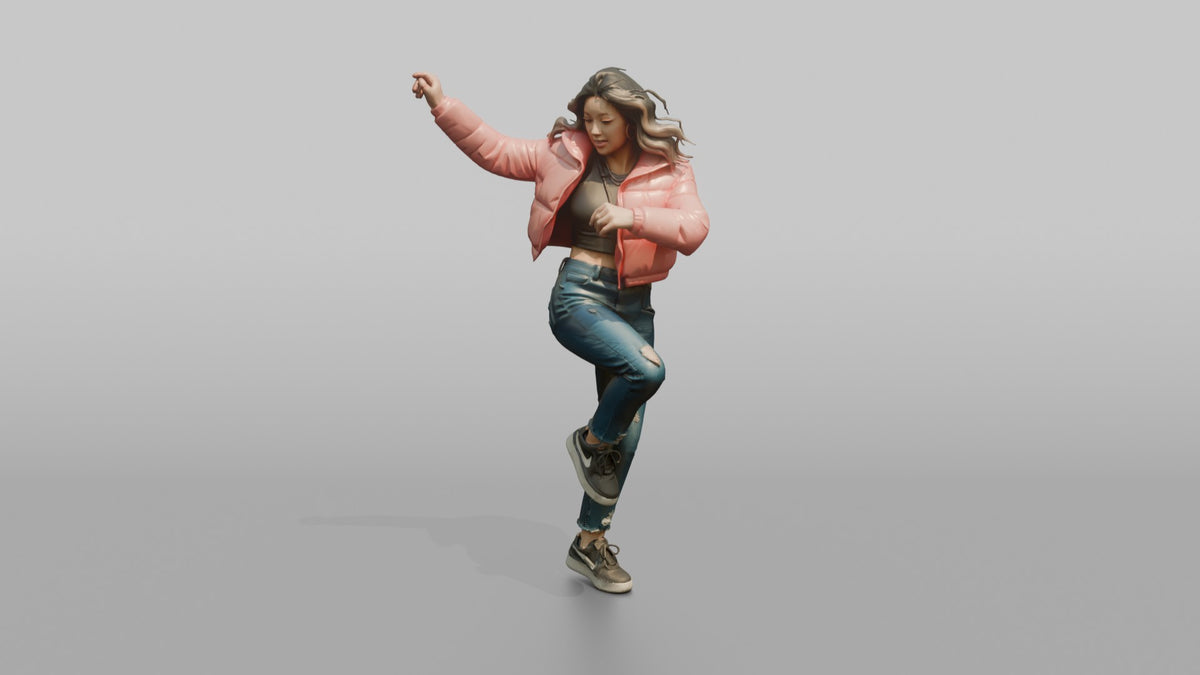 Patron Woman Wearing A Bright Cropped Puffer Jacket, Urban Dance Pose - 3D character model, view 5