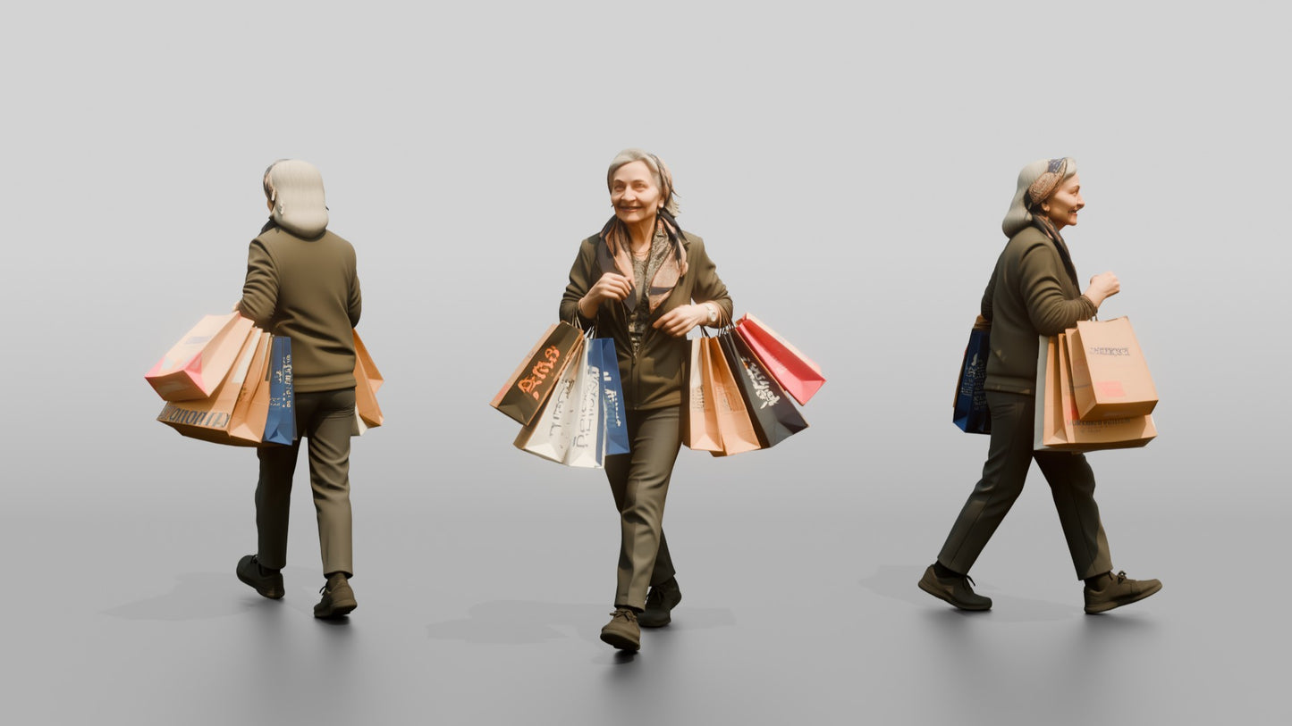 Elderly Woman Walking with Shopping Bags