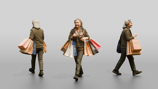 Elderly Woman Walking with Shopping Bags