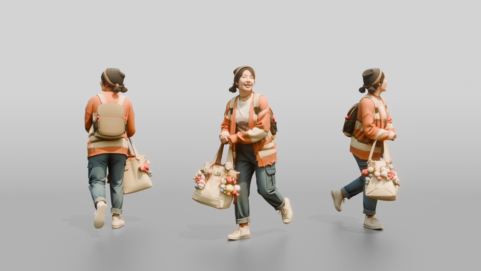 Asian Woman Carrying Overflowing Tote Bag
