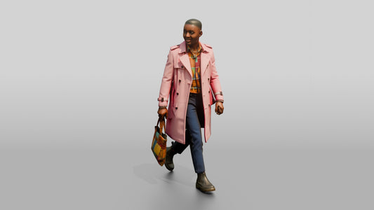 Stylish African Man in a Pink Trench Coat - 3D character model, view 1
