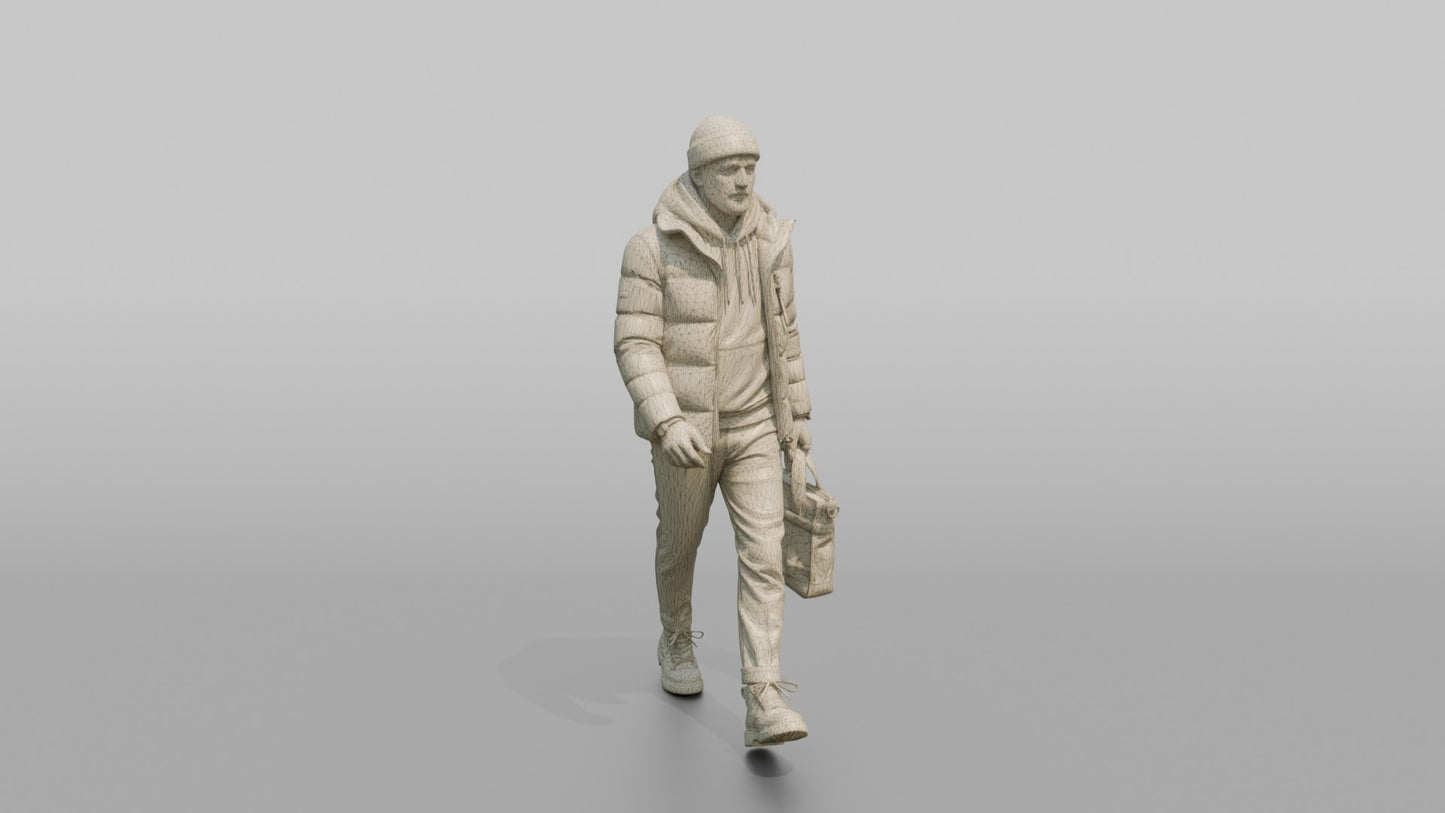 Scandinavian Man Walking in a Down Puffer Jacket
