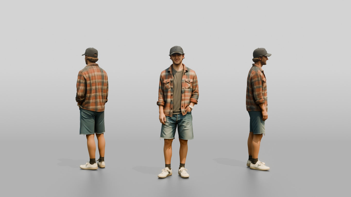 Caucasian Man in Vintage Flannel Shirt