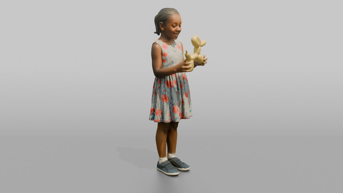 Daughter Holding A Balloon Animal With Both Hands - 3D character model