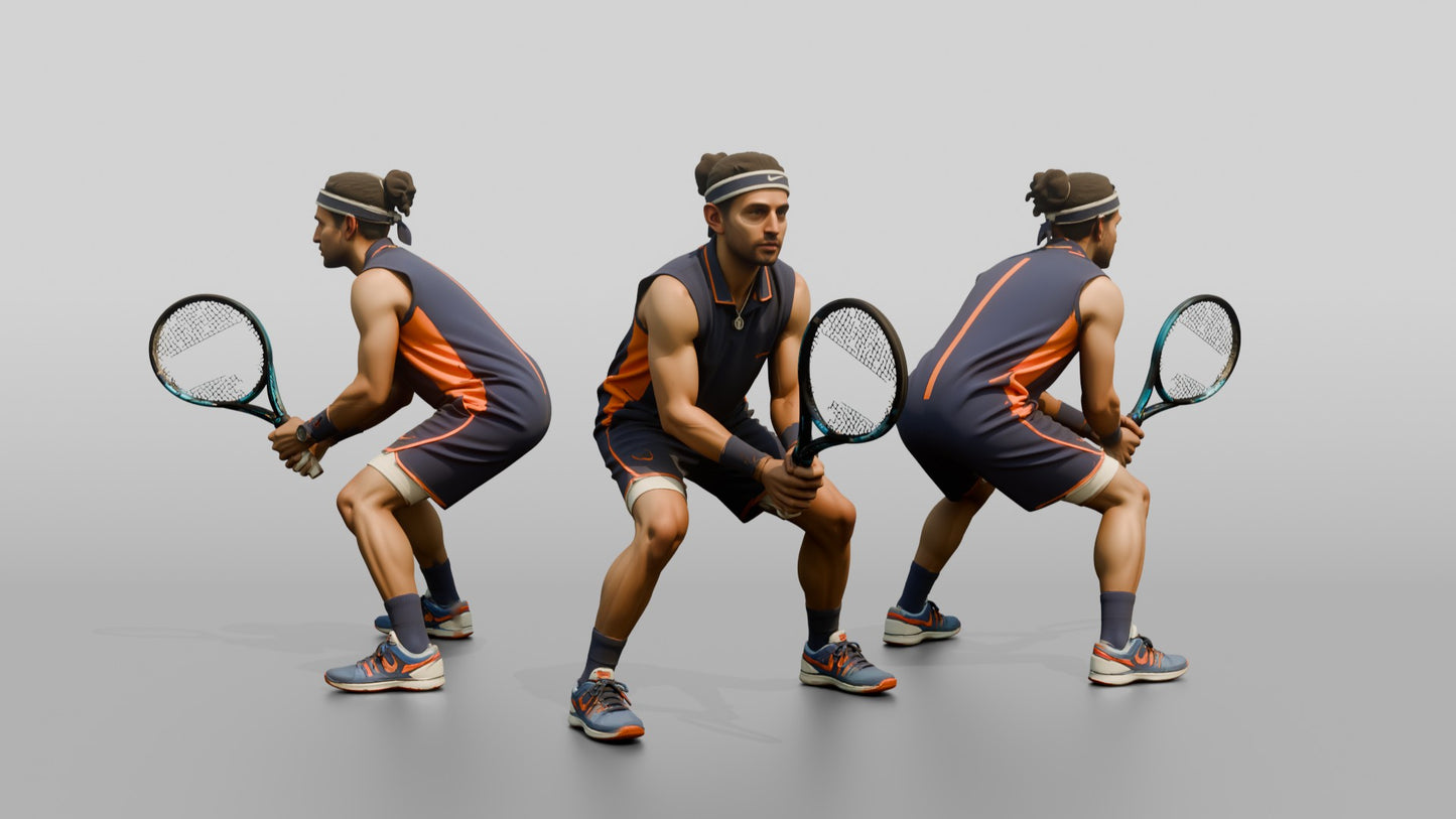 Male Tennis Player Awaiting a Heavy Serve