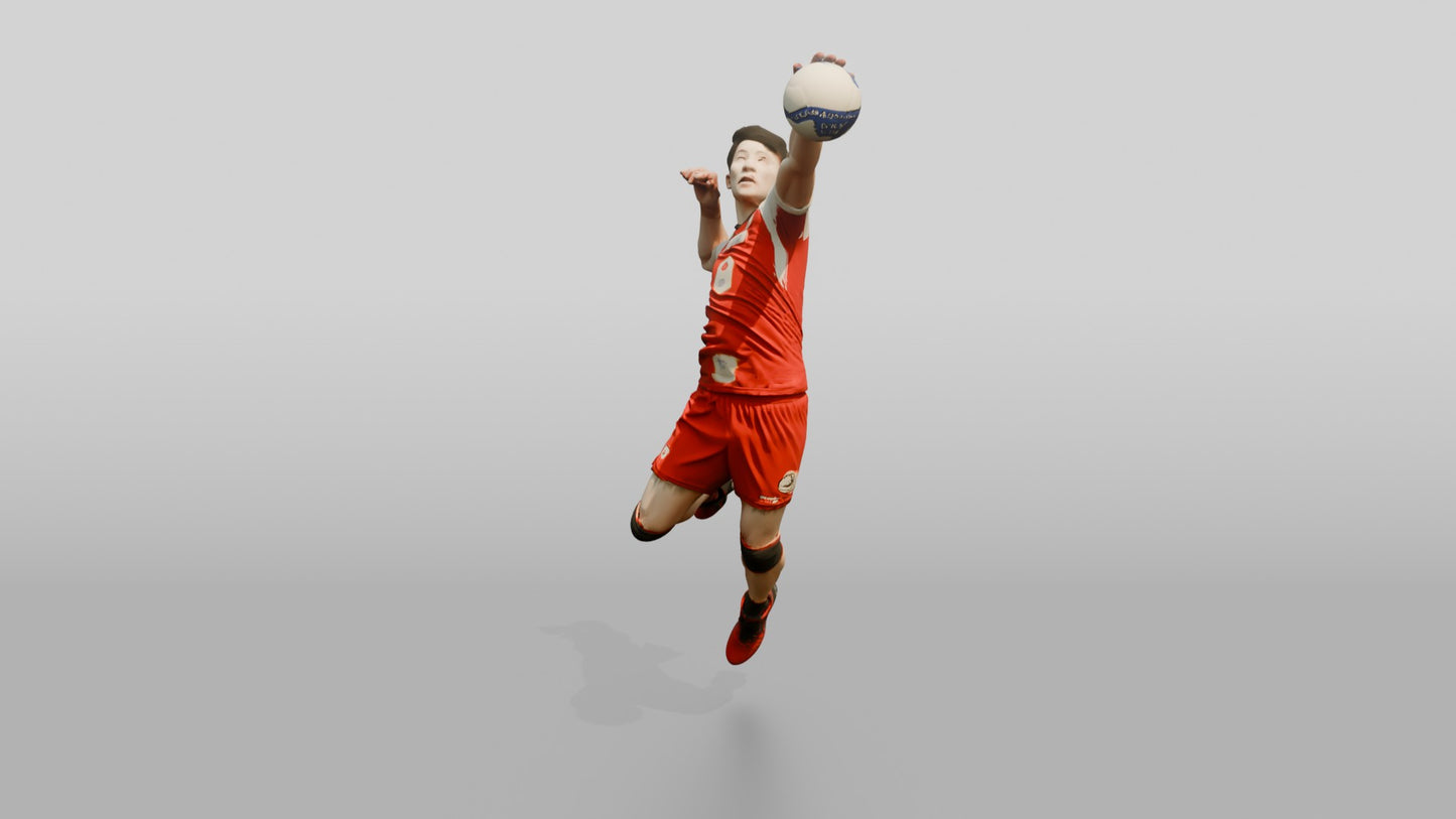 East Asian Male Volleyball Player in Sleek Red and White Jersey