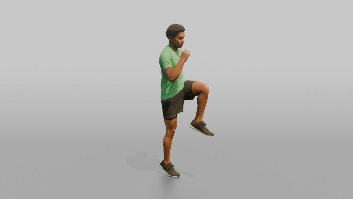 Bodyweight Athlete Man Doing A Standing Knee Raise - 3D character model, view 2