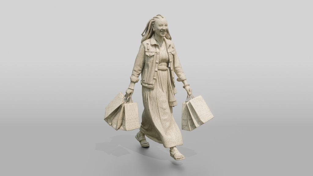 Slender African Woman in Denim Jacket Carrying Shopping Bags