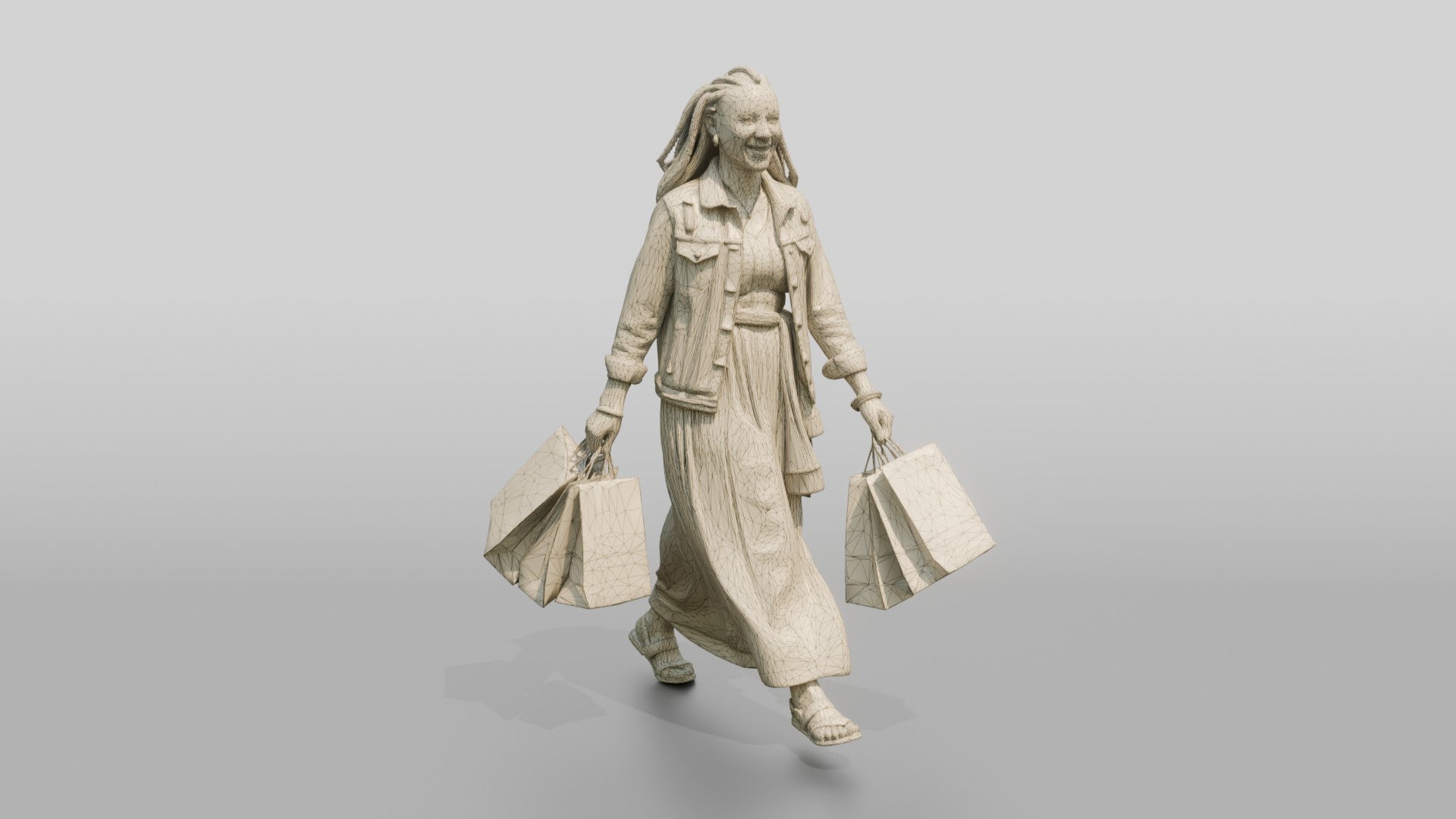 Slender African Woman in Denim Jacket Carrying Shopping Bags
