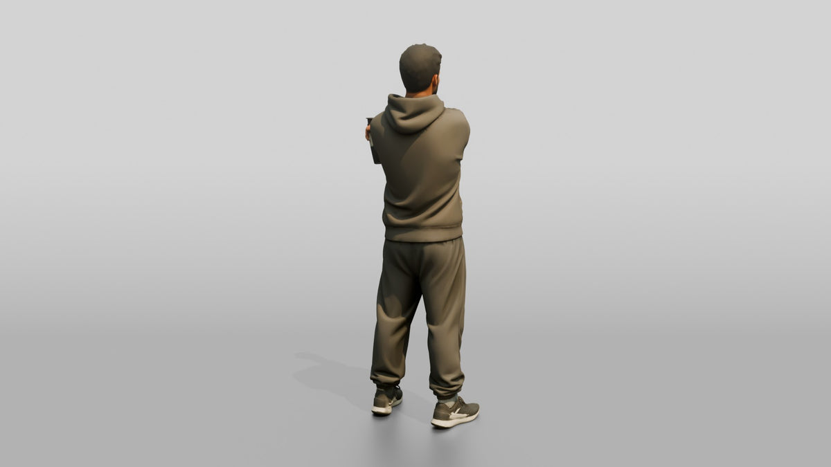Man Stretching Arms with Protein Shaker - 3D character model, view 3
