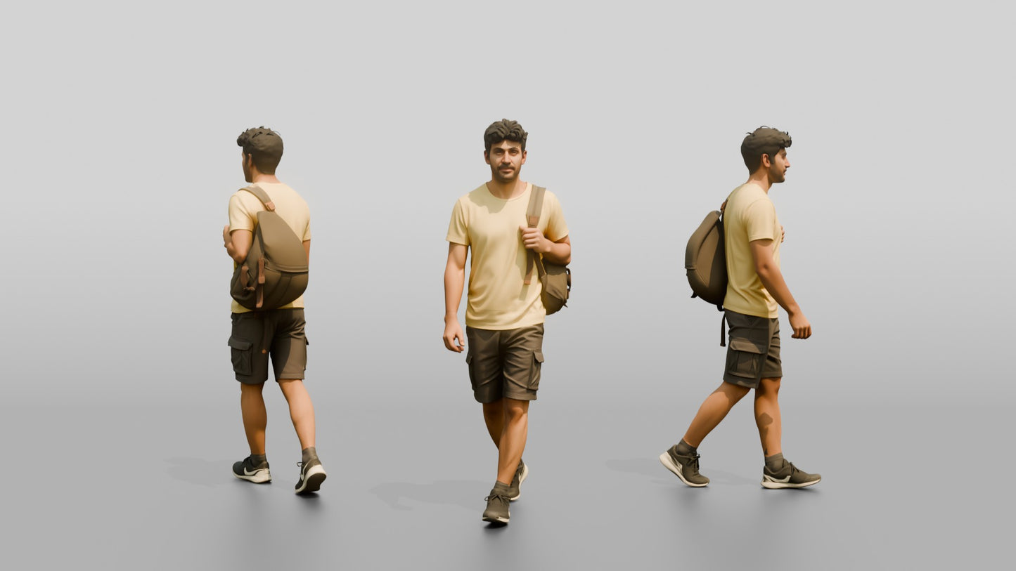 Slender Greek Young Man Carrying a Backpack