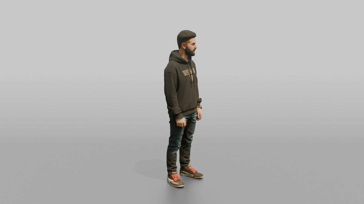 Middle Eastern Man in Dark Hoodie and Jeans - 3D character model, view 2