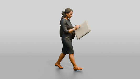 Businesswoman Walking with a Blueprint - 3D character model, view 1