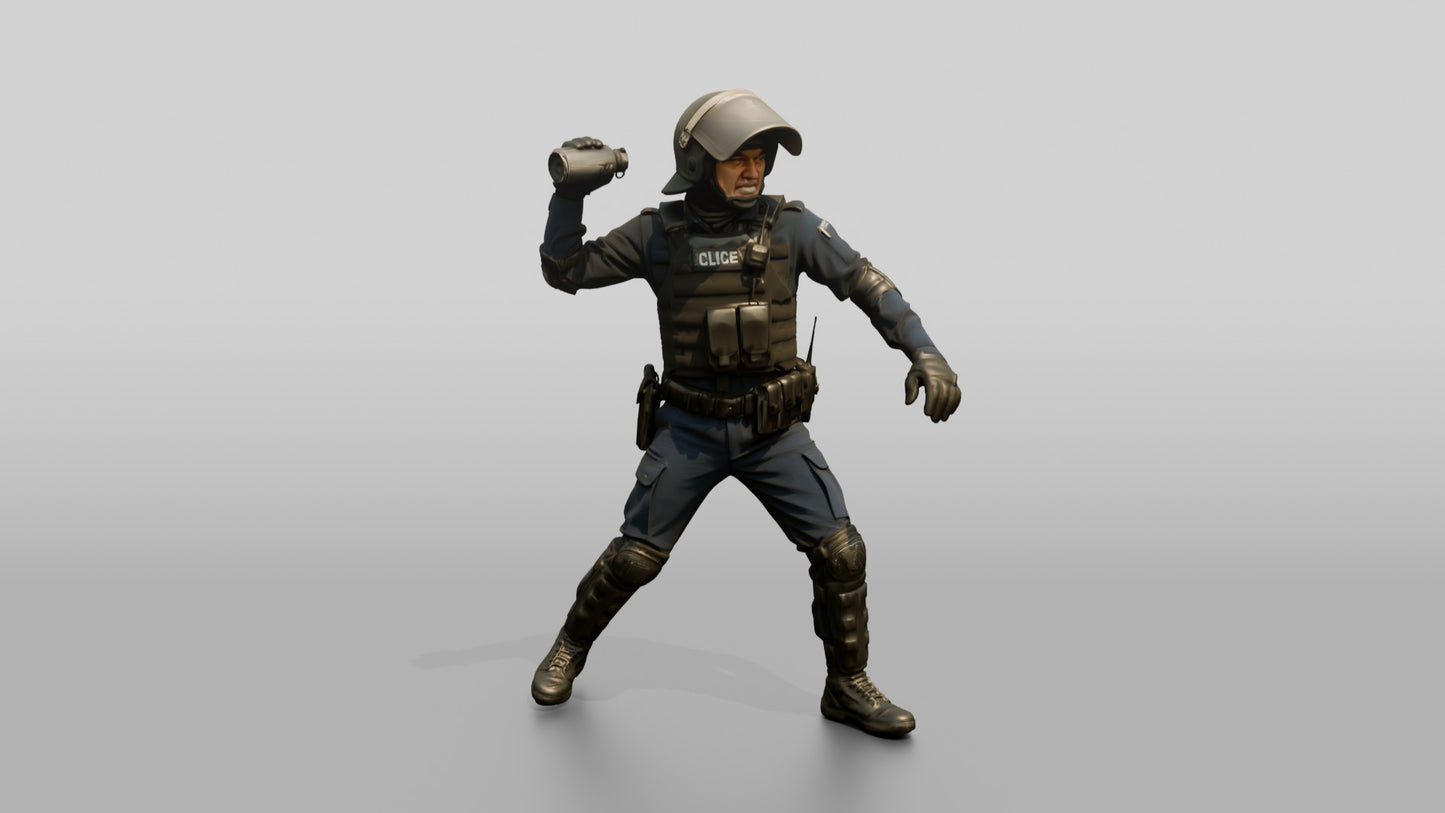 Riot Police Officer with Fist Raised