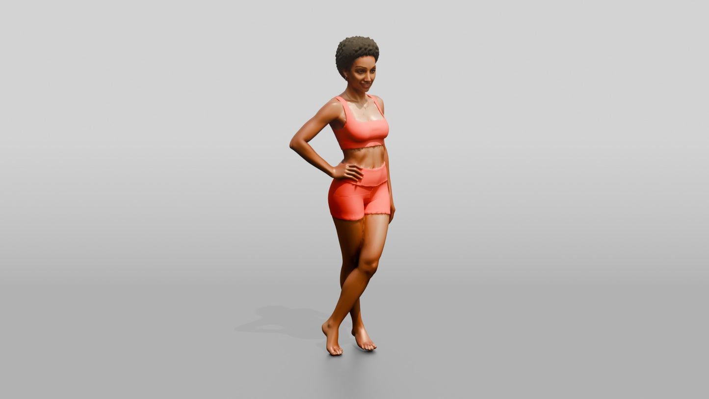 Black Woman in Coral Activewear with Hand on Hip