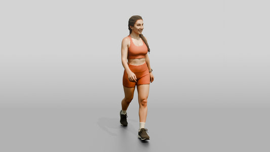 Woman in Rust Orange Activewear Walking - 3D character model, view 1