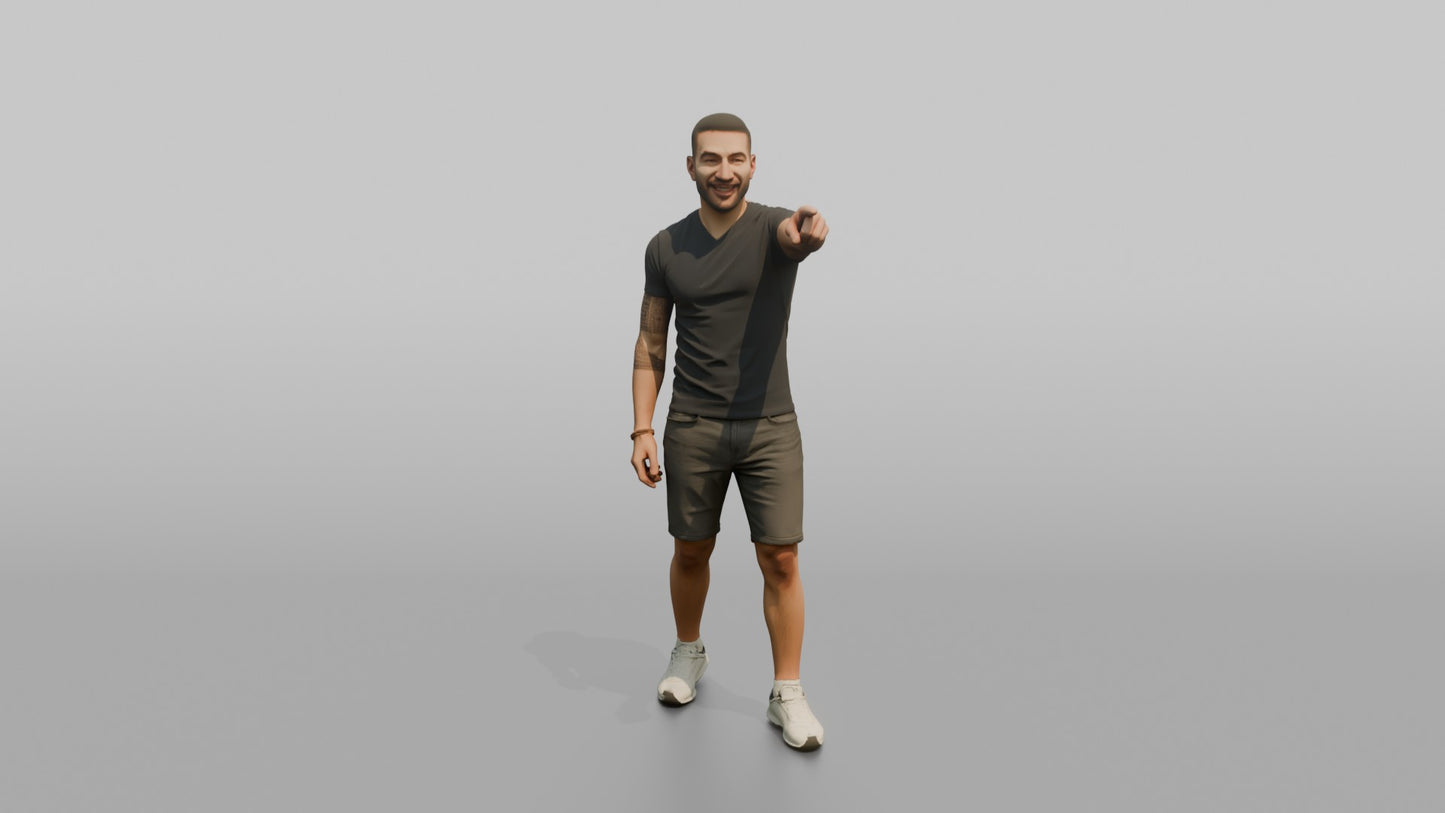 Vacationer Wearing Fitted V Neck Shirt And Shorts