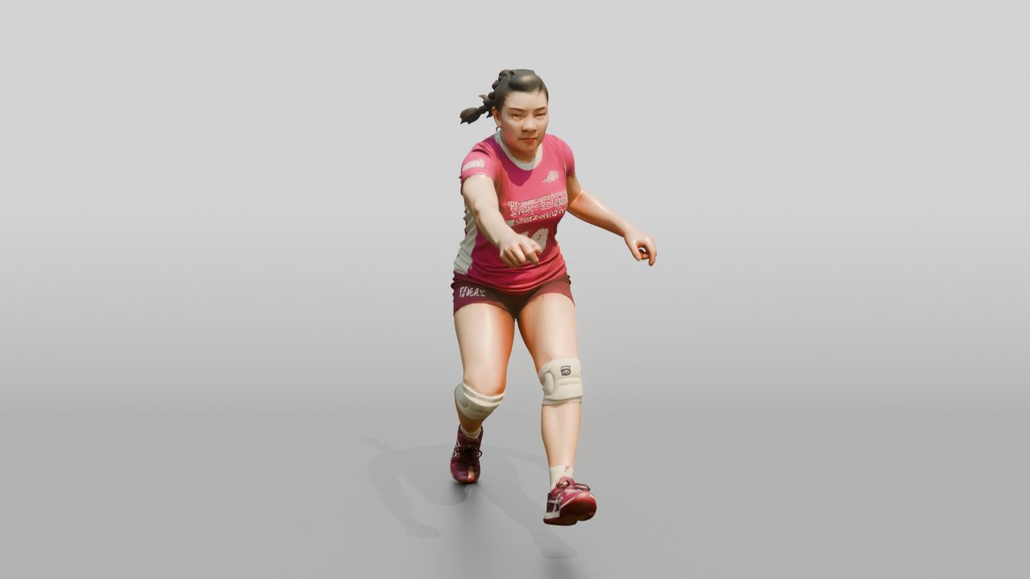 East Asian Female Volleyball Player in Magenta Jersey