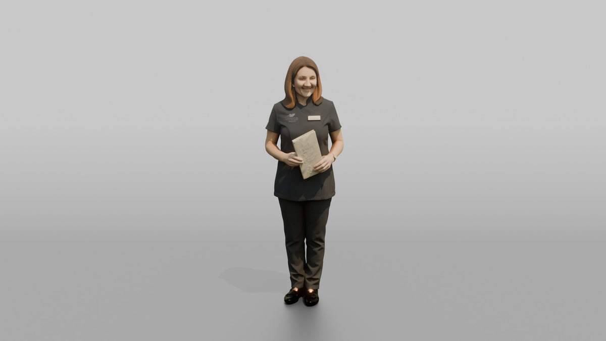 Spa Receptionist Man Holding A Folded Spa Menu - 3D character model, view 5
