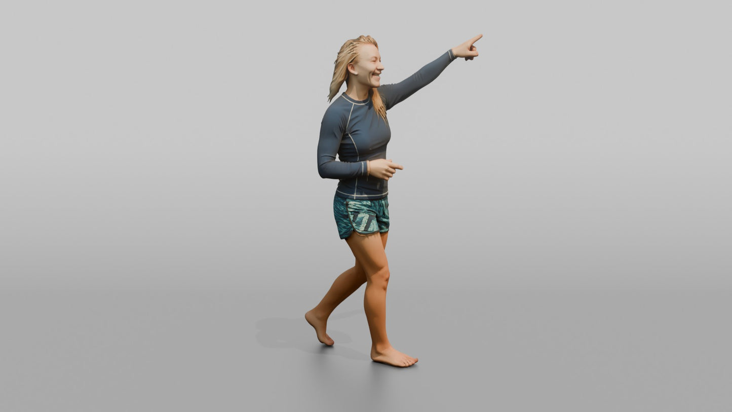Surfer Laughing and Pointing at the Waves