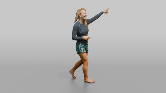 Surfer Laughing and Pointing at the Waves - 3D character model, view 1