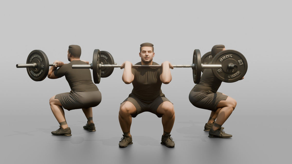 Weightlifter Man Holding A Barbell At Chest Height For A Front Squat - 3D character model, view 1