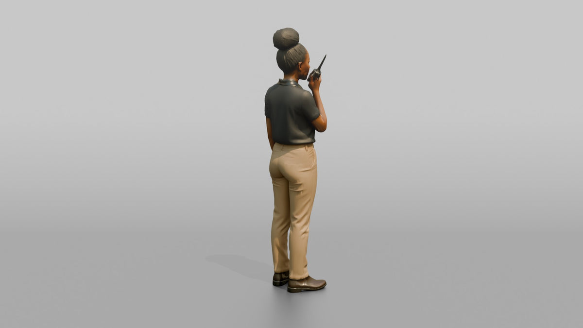 Woman Sales Associate Speaking Into A Walkie-talkie - 3D character model, view 3