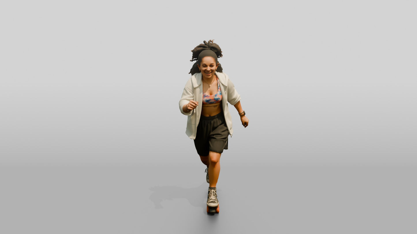 Multiracial Woman Skating Down the Boardwalk