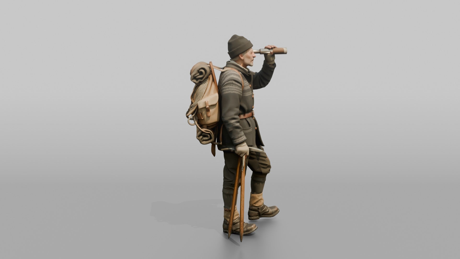 Mountaineer Looking Through a Monocular