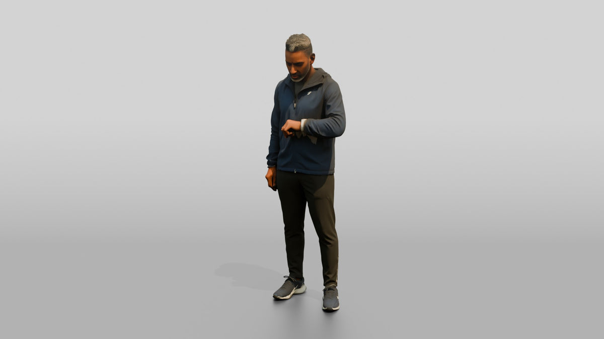 Black Man Checking His Watch in Windbreaker - 3D character model, view 4