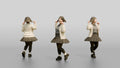 Asian Woman Spinning in Pleated Skirt