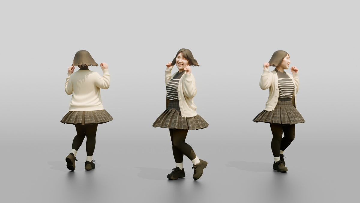 Asian Woman Spinning in Pleated Skirt - 3D character model